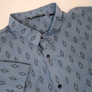 Travis Mathew Blue Diamond Short Sleeve Button‎ Up Shirt, Size XXL